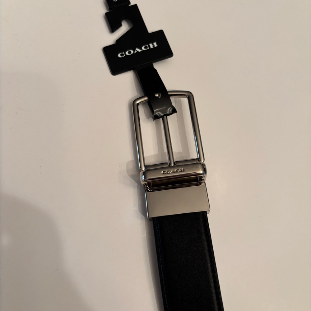 Coach Black Leather Belt with Silver Buckle